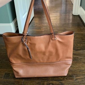 Sole Society Tote Bag Tan Laser Cut Faux Leather